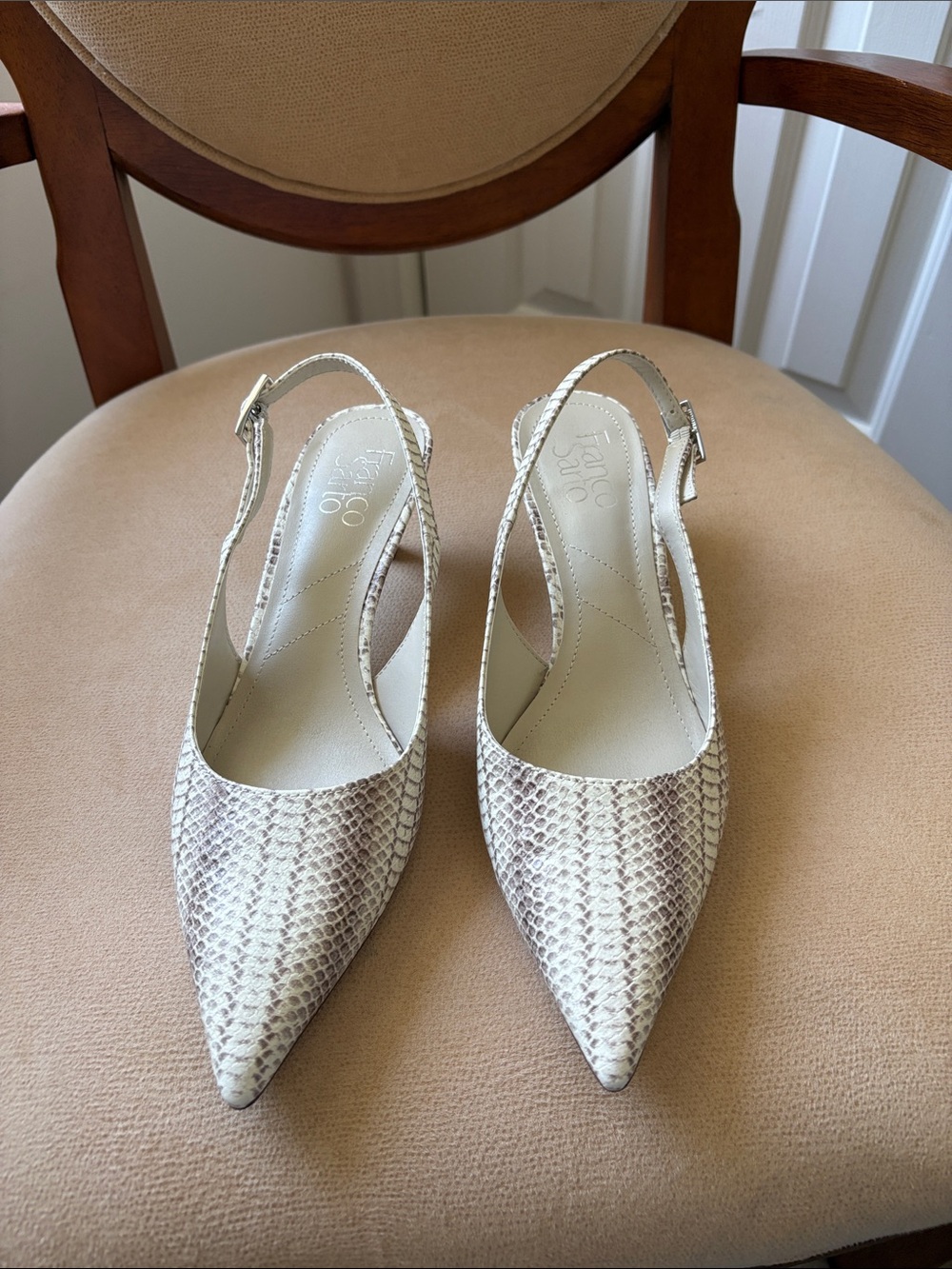 Franco Sarto Snake-Print Slingback Pumps